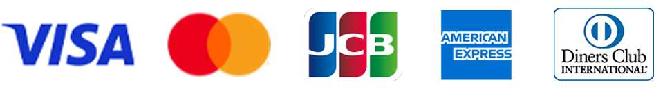 VISA, Mastercard, JCB, American Express, Diners Club
